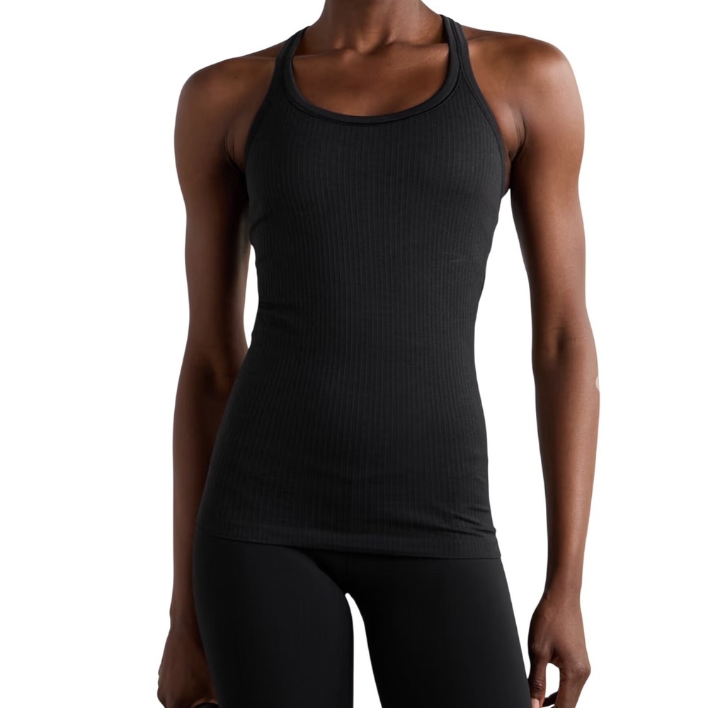 Lululemon Ebb to Street Tank Top Black Ribbed Seamless Built-in Bra Size 12